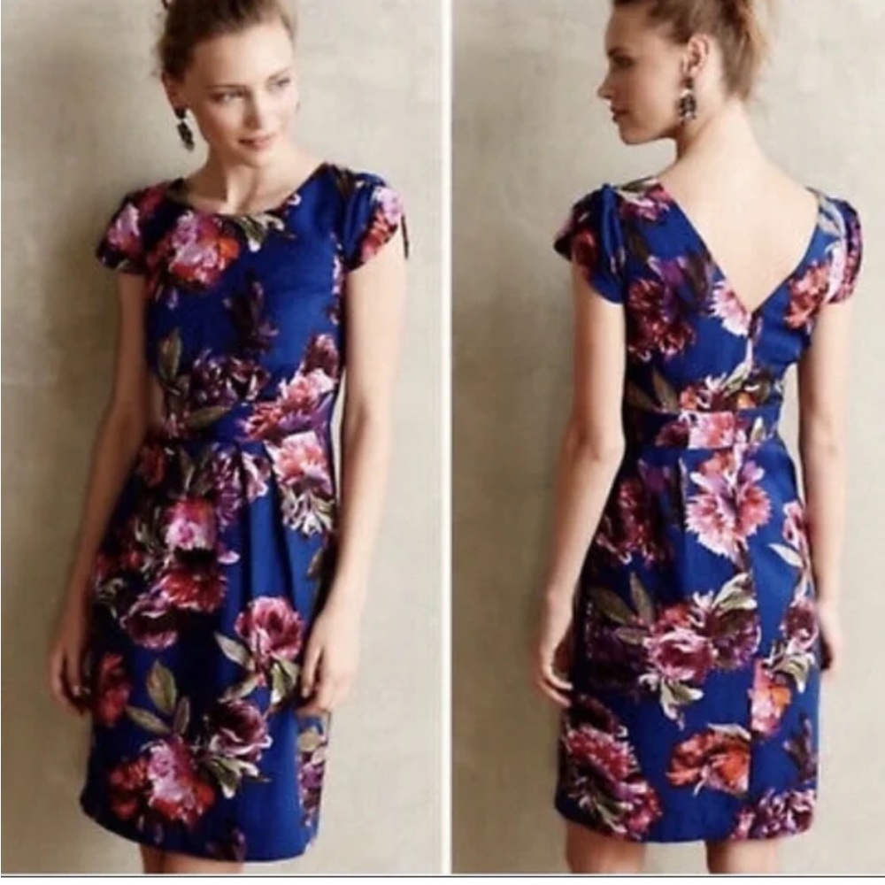 Anthropologie Royal Blue Floral Midi Dress